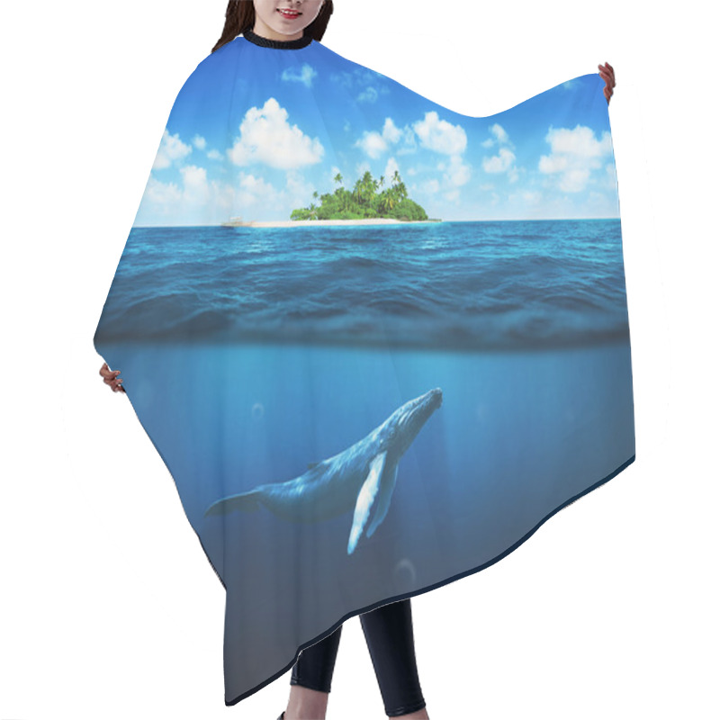 Personality  Beautiful Island With Palm Trees. Whale Underwater Hair Cutting Cape