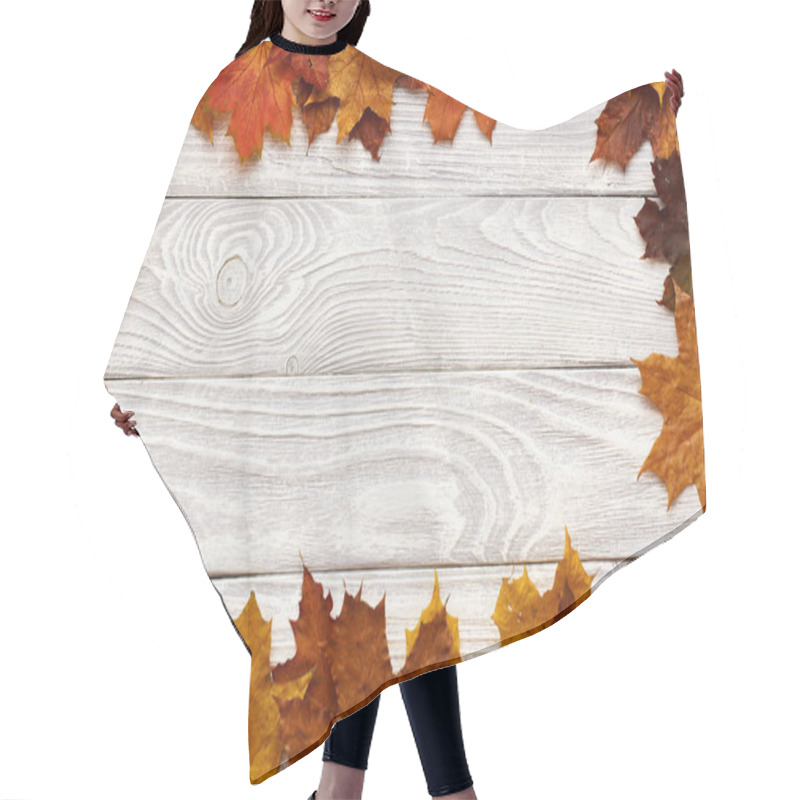 Personality  Wooden Planks With Autumn Leaves  Hair Cutting Cape