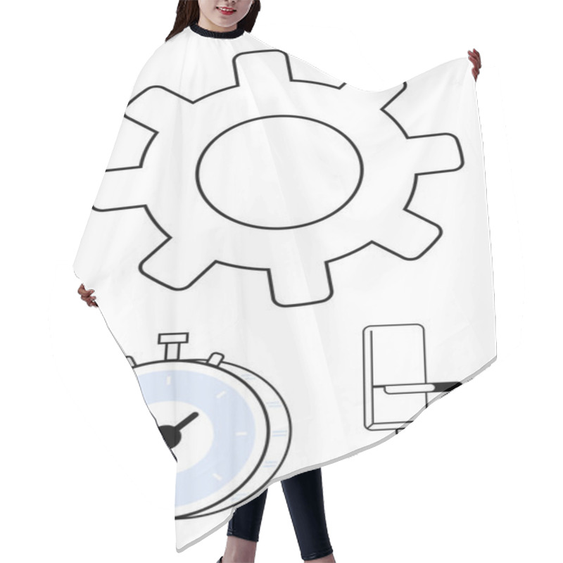 Personality  Gear For Process, Stopwatch For Time Tracking, And Office Chair For Workspace Productivity. Ideal For Work Optimization, Business Planning, Time Management, Teamwork, Efficiency, Project Deadlines Hair Cutting Cape