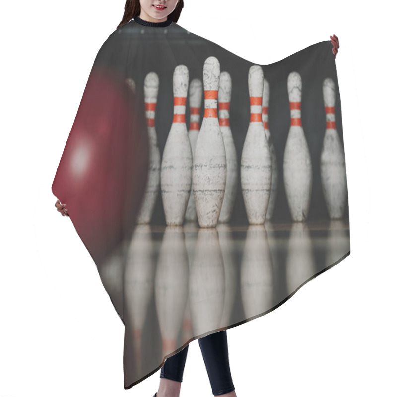 Personality  Grungy Bowling Pins With Red Ball On Foreground Hair Cutting Cape