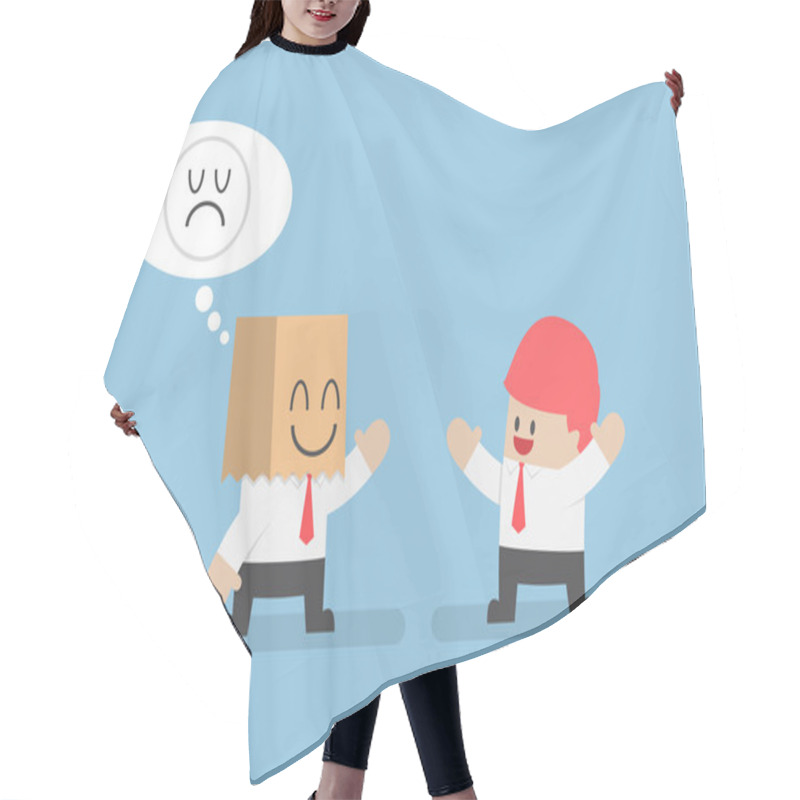 Personality  Businessman Hide His Sad Emotions Behind A Smiling Paper Bag Hair Cutting Cape