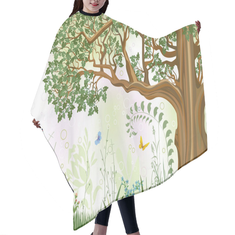 Personality  Summer Background With Oak Tree In A Meadow - Vector Illustration Hair Cutting Cape