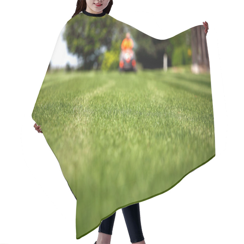 Personality  Man With Lawn Mower Hair Cutting Cape