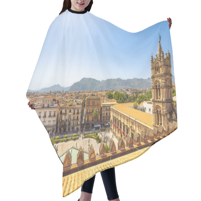 Personality  PALERMO, ITALY - JULY 18, 2023: Palermo Cathedral, View Of Tower With Cityscape From Roof Of Cathedral, A Major Landmark And Tourist Attraction In Capital Of Sicily. Hair Cutting Cape