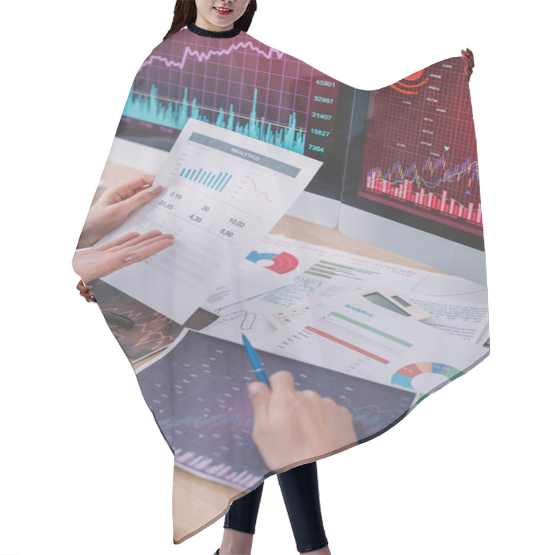 Personality  Cropped View Of Data Analysts Using Charts While Developing Software For Computer Systems  Hair Cutting Cape