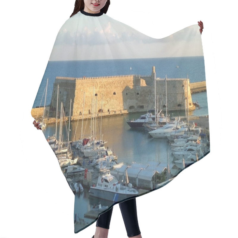 Personality  The Historic Venetian Fortress Castello A Mare In The Morning Sunlight, Old Port Of Heracleion, Crete Island Of Greece Hair Cutting Cape