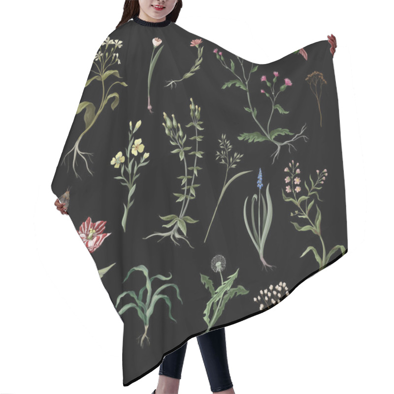 Personality  Wild Flowers Isolated. Vector Hair Cutting Cape