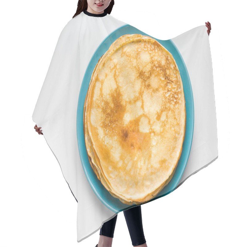 Personality  Pancakes On A Blue Plate White Background Hair Cutting Cape