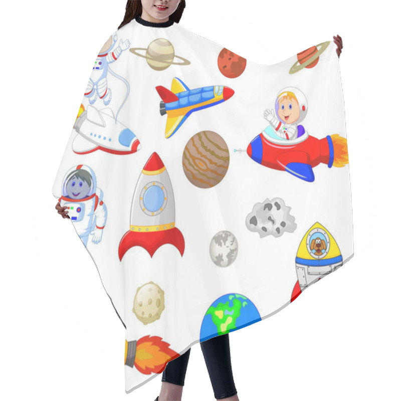 Personality  Vector Illustration Of Cartoon Astronaut With Spaceship Collection Set Hair Cutting Cape