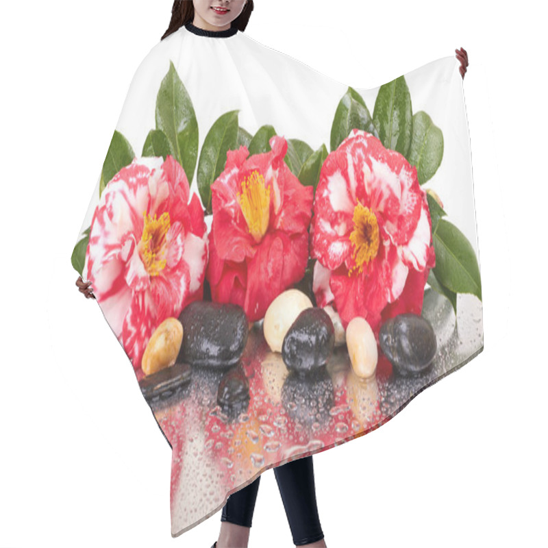 Personality  Camellia Flowers And Black Stones Isolated Hair Cutting Cape