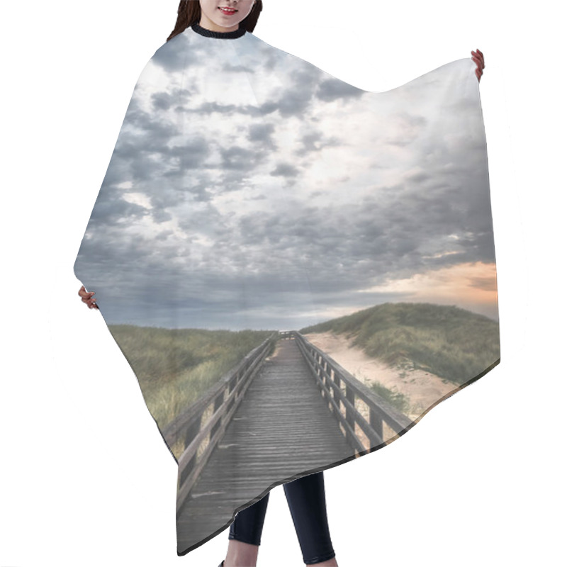 Personality  Boardwalk Through Grassy Dune Landscape On Sylt Island At Sunset Hair Cutting Cape