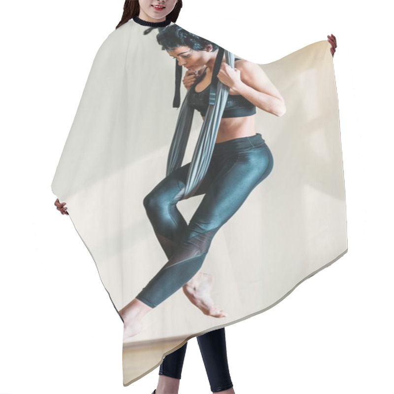 Personality  Woman Practicing Fly Yoga Hair Cutting Cape