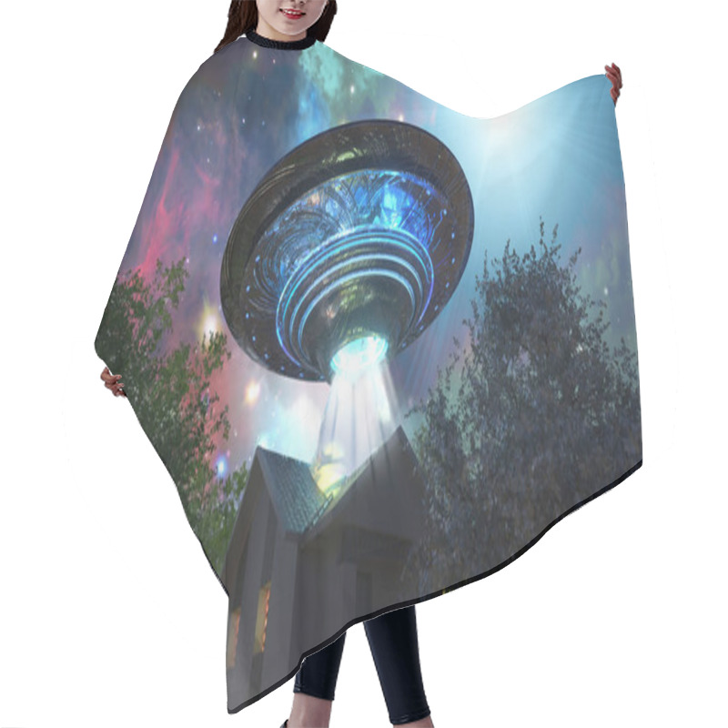 Personality  Ufo Flying Saucer Over The House, 3D Render Hair Cutting Cape