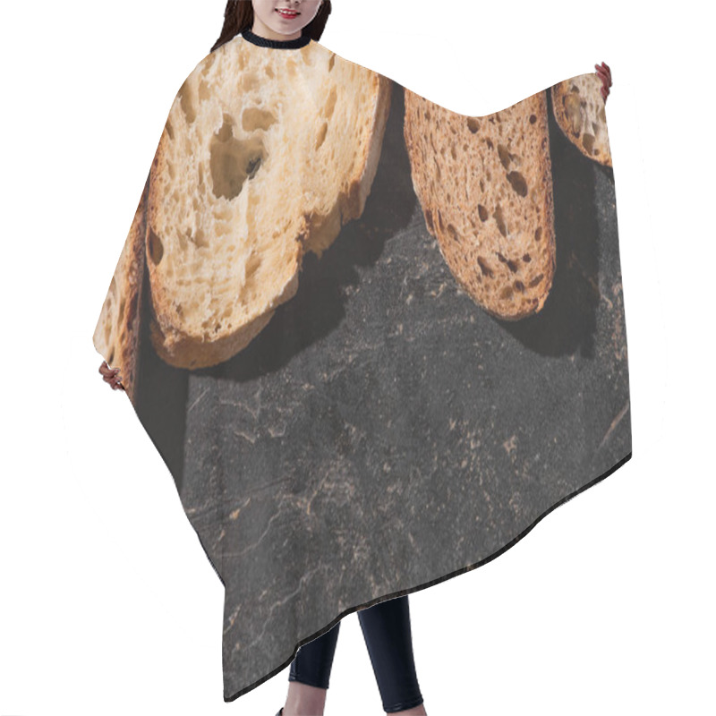 Personality  Top View Of Fresh Baked Bread Slices On Stone Black Surface Hair Cutting Cape