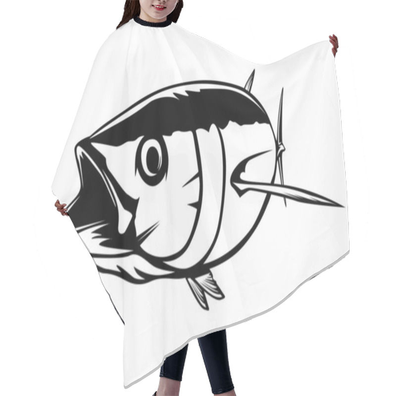 Personality  Tuna Big Fishing On White Logo Illustration. Vector Illustration Can Be Used For Creating Logo And Emblem For Fishing Clubs, Prints, Web And Other Crafts. Hair Cutting Cape