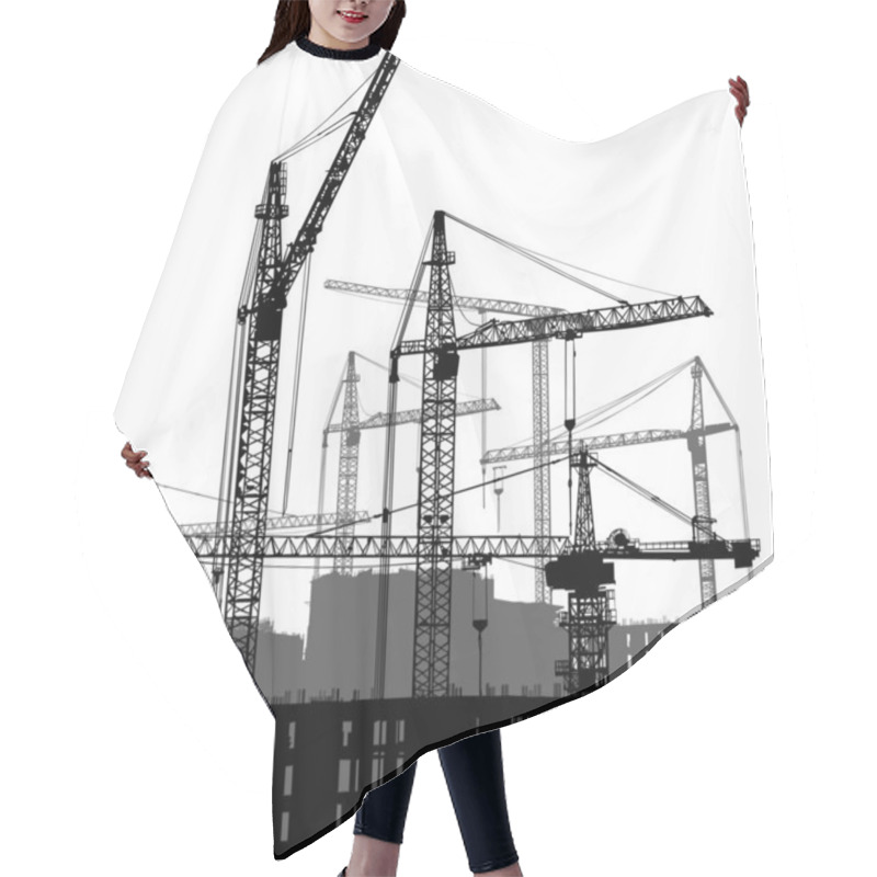 Personality  Grey And Black Cranes And House Buildings Hair Cutting Cape