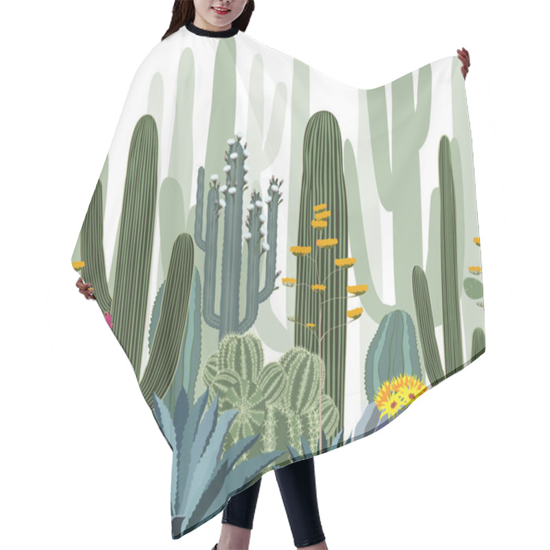 Personality  Seamless Pattern With Cactus, Agave, And Opuntia. Hair Cutting Cape