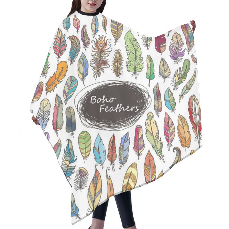 Personality  Vector Ornate Set Of Stylized And Abstract Feathers. Hair Cutting Cape