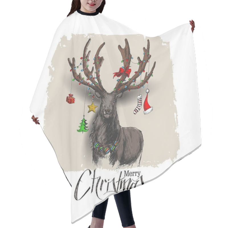 Personality  Happy Christmas - Cartoon Style Hand Sketchy Drawing Of Reindeer Hair Cutting Cape