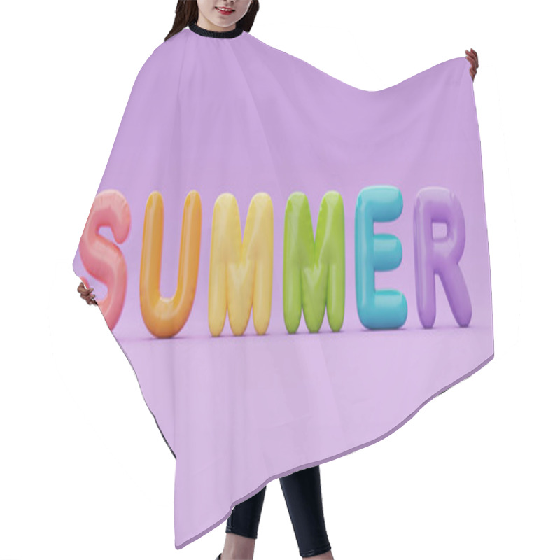 Personality  Colorful Balloon Text Of Summer Isolate On Purple Background, Summer Time Concept, 3d Rendering Hair Cutting Cape