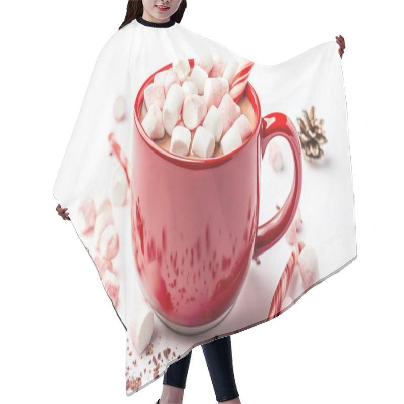 Personality  A Close-up Of A Red Mug Filled With Hot Chocolate Topped With Marshmallows And A Candy Cane, Evoking The Cozy And Festive Warmth Of The Holiday Season. Hair Cutting Cape