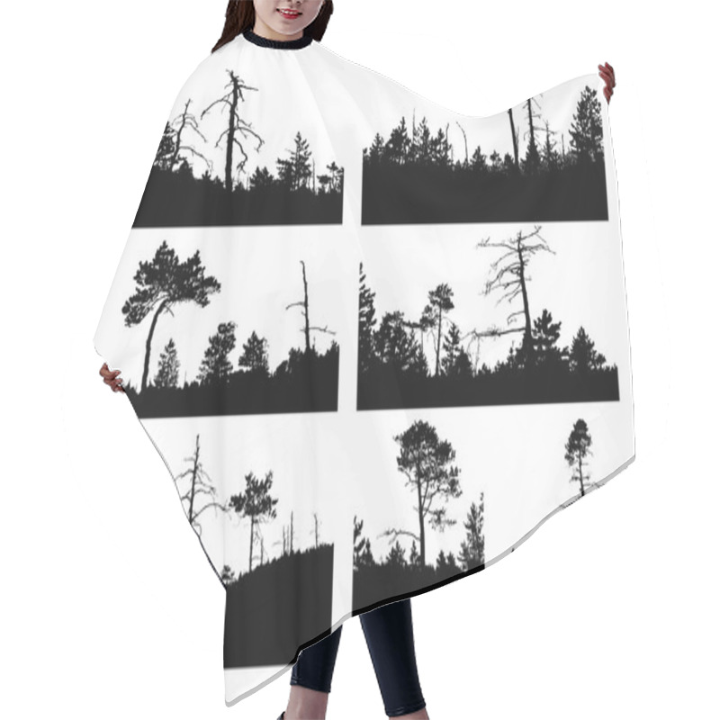 Personality  Vector Silhouettes Tree On White Background Hair Cutting Cape