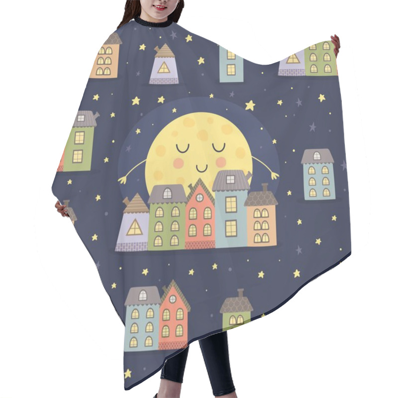 Personality  Good Night Seamless Pattern With Moon And City Landscape Hair Cutting Cape