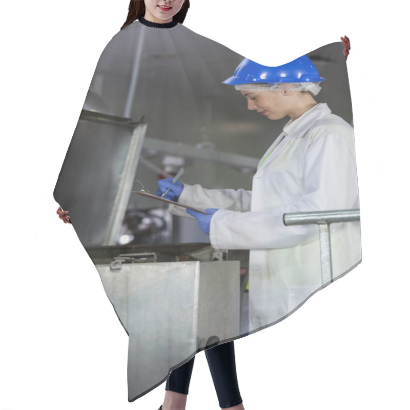 Personality  Technician Examining Meat Processing Machine Hair Cutting Cape