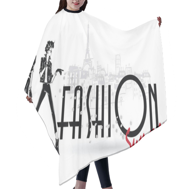 Personality  Fashion Girl In Sketch Style On A White Background. Hair Cutting Cape