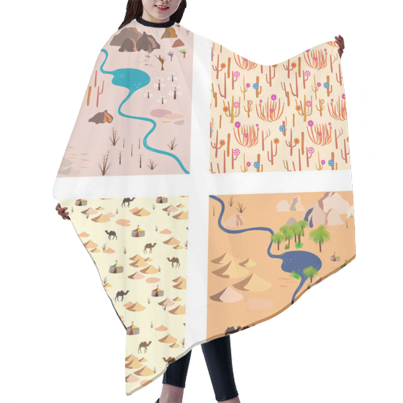 Personality  Set Seamless Desert Pattern With River, Palms Rocks And Camels Hair Cutting Cape