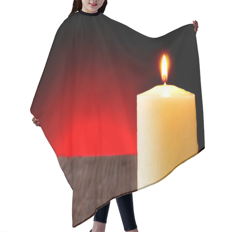 Personality  Lit Candle On A Rustic Wooden Table Hair Cutting Cape