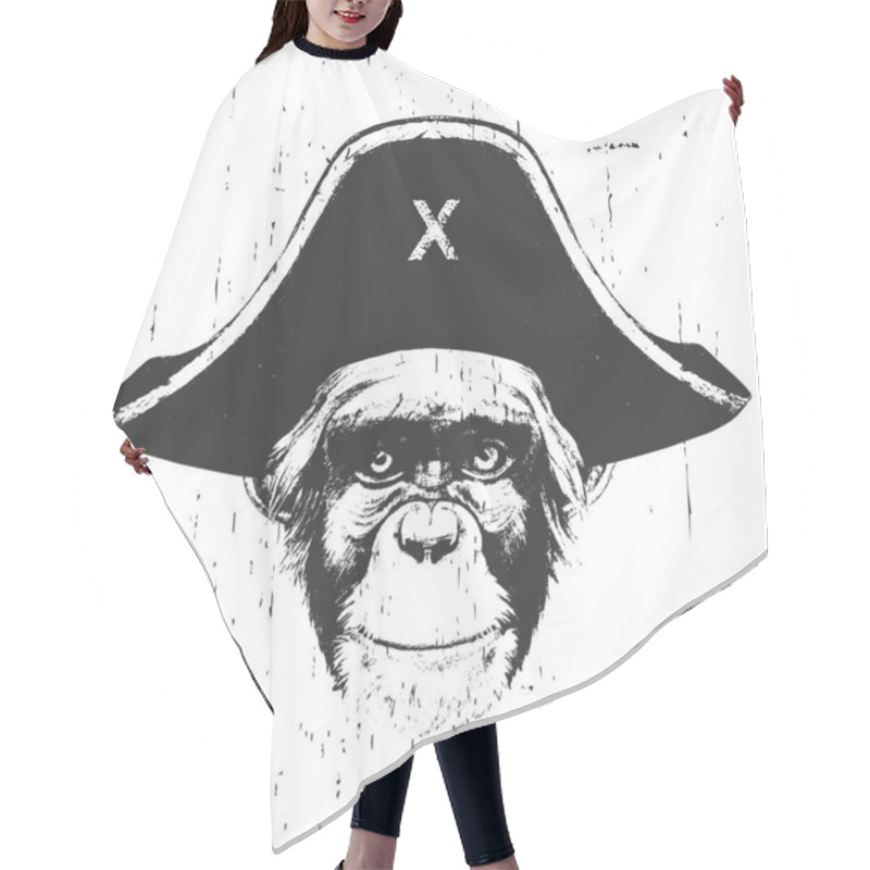 Personality  Portrait Of Monkey With A Pirate Hat. Vector. Hair Cutting Cape