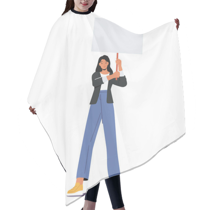 Personality  Female Character Fighting For Human Rights, Protesting Against War Or Presidential Election Holding Placard On Strike Hair Cutting Cape