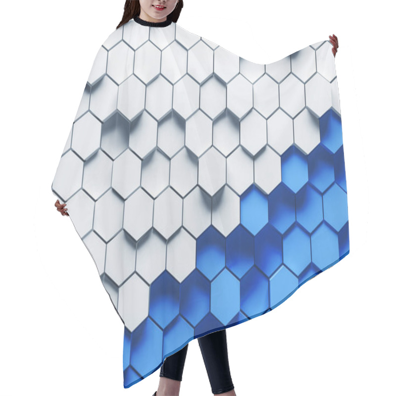 Personality  Abstract Background Made Of White And Blue Hexagons Of Different Height. Concept Of Creativity And Art. 3d Rendering Hair Cutting Cape