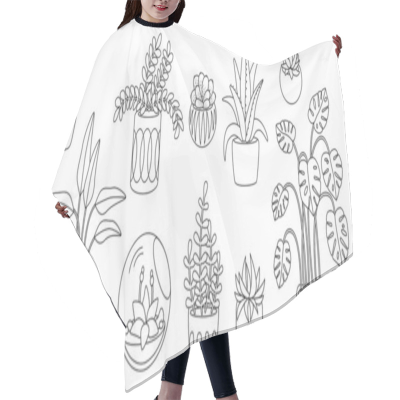 Personality  Plant Succulent Potted Cartoon Doodle Line Set Hair Cutting Cape