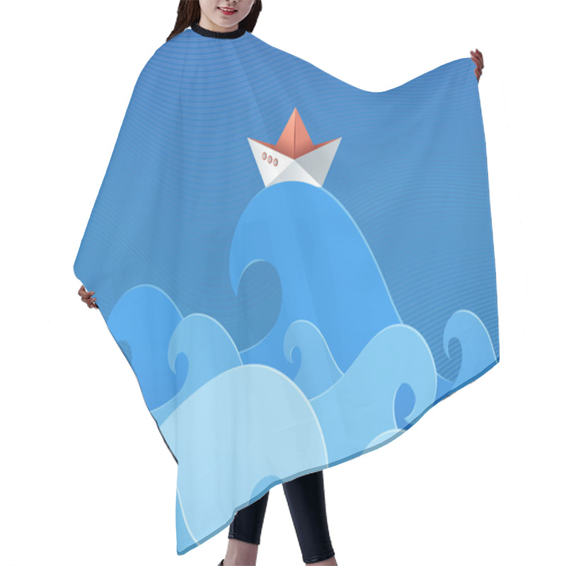 Personality  Paper Ship On Waves. Hair Cutting Cape