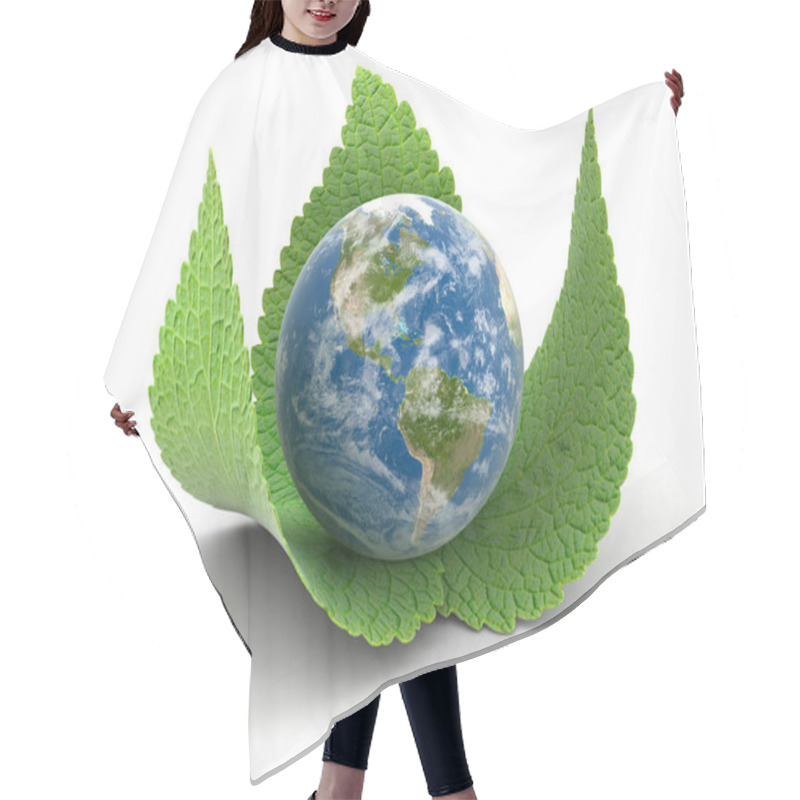 Personality  3d Globe On Leaves. Image With Clipping Path  Hair Cutting Cape