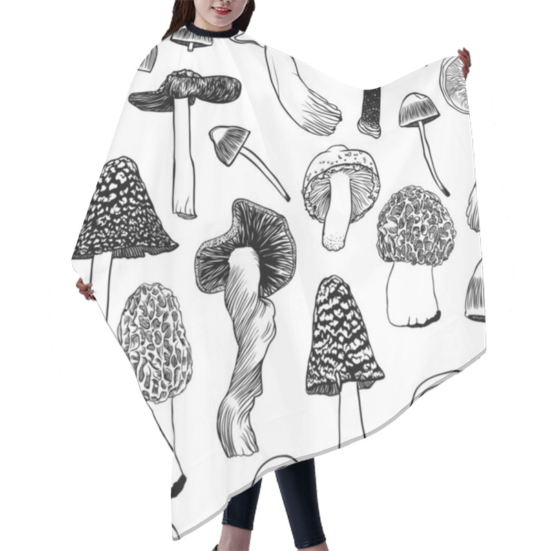 Personality  Seamless Vector Pattern With Mushrooms Hair Cutting Cape