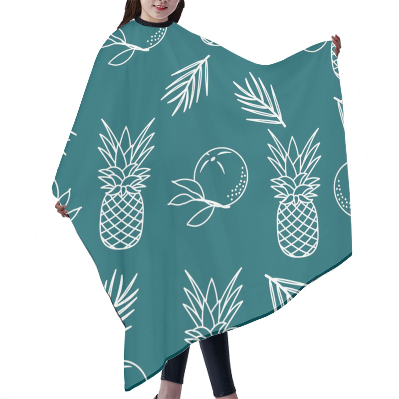 Personality  Seamless Pattern With Pineapples, Orange, Leaves. Tropical Fruit. Summer Background. Hair Cutting Cape