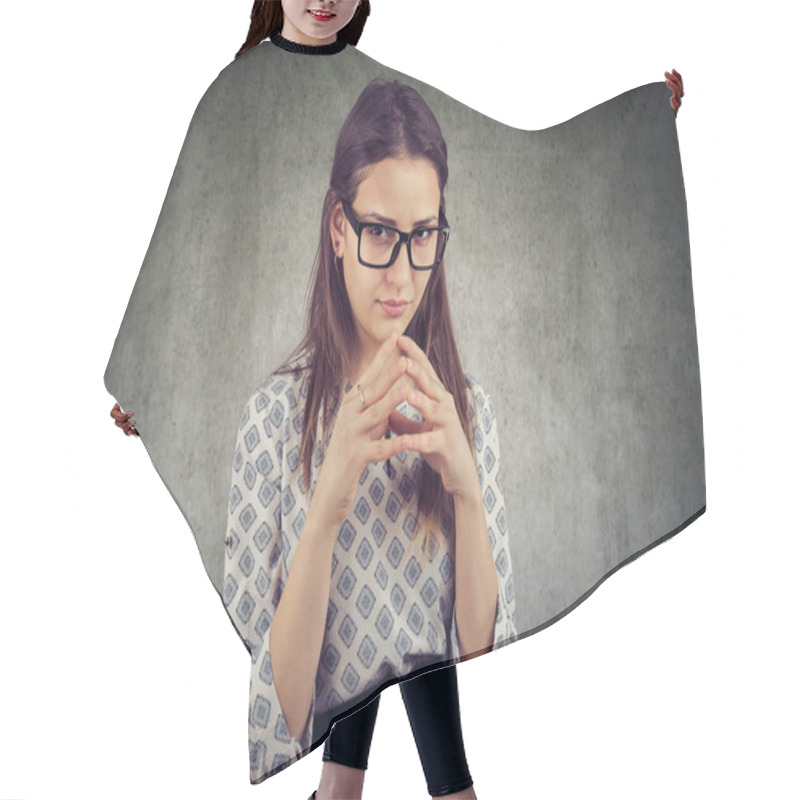 Personality  Sly Young Woman Planning Revenge Hair Cutting Cape