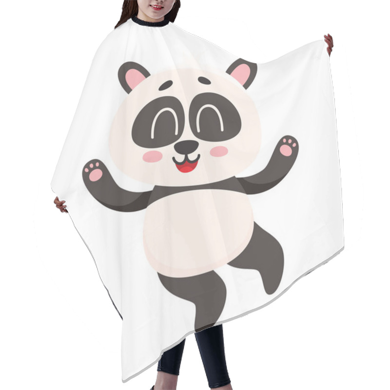 Personality  Cute And Funny Smiling Baby Panda Character Jumping From Happiness Hair Cutting Cape