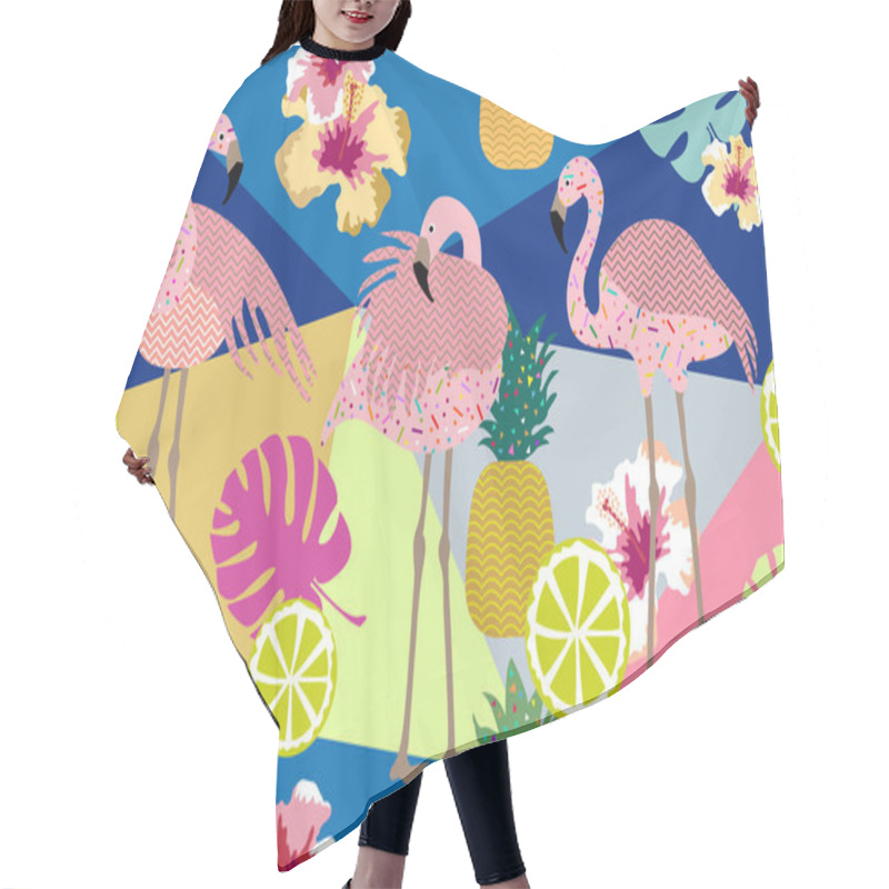 Personality  Dark Tropical Print. Seamless Vector Pattern With Pink Flamingos And Golden Pineapples.  Hair Cutting Cape