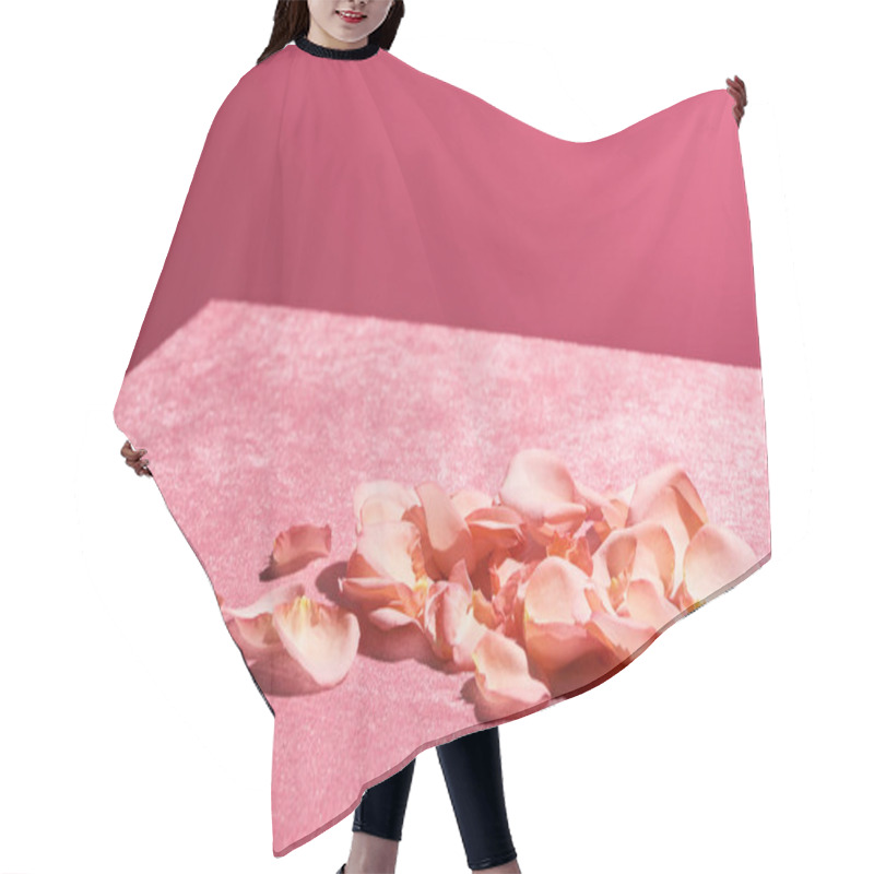 Personality  Rose Petals On Velour Pink Cloth Isolated On Pink, Girlish Concept Hair Cutting Cape