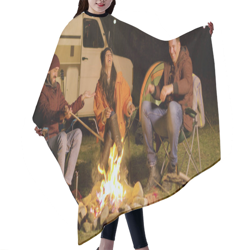 Personality  Bearded Man Telling A Funny Joke To His Friends Around Camp Fire Hair Cutting Cape