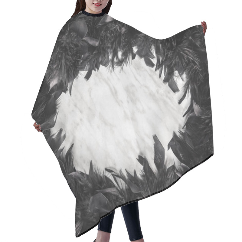 Personality  Black Feather Frame On Marble Background Hair Cutting Cape