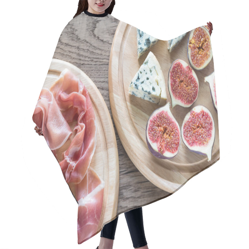 Personality  Slices Of Jamon With Blue Cheese And Figs On The Wooden Board Hair Cutting Cape