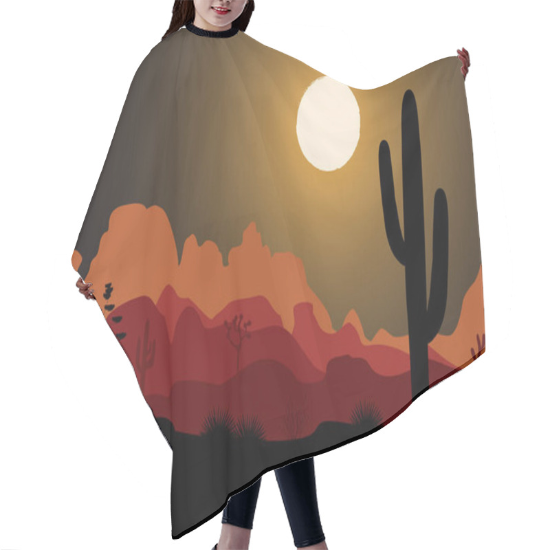 Personality  Saguaro Cactus Tree In Night Desert Hair Cutting Cape