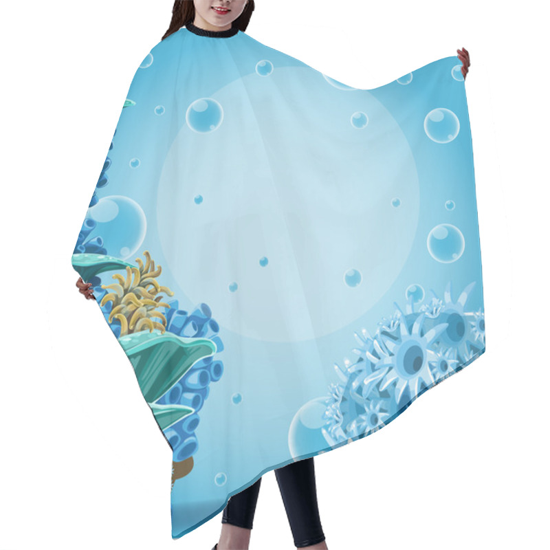 Personality  Deep Sea Blue Background With Actin And Corals. Banner For Your Text Hair Cutting Cape