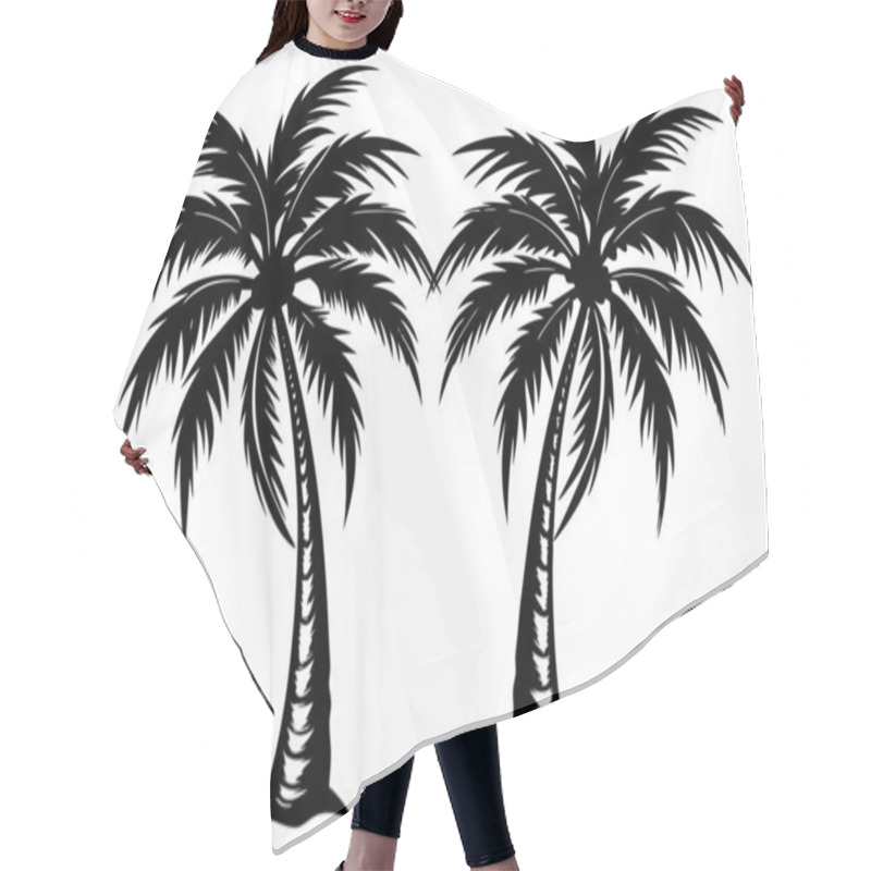 Personality  Striking Black And White Silhouette Of Two Palm Trees Hair Cutting Cape