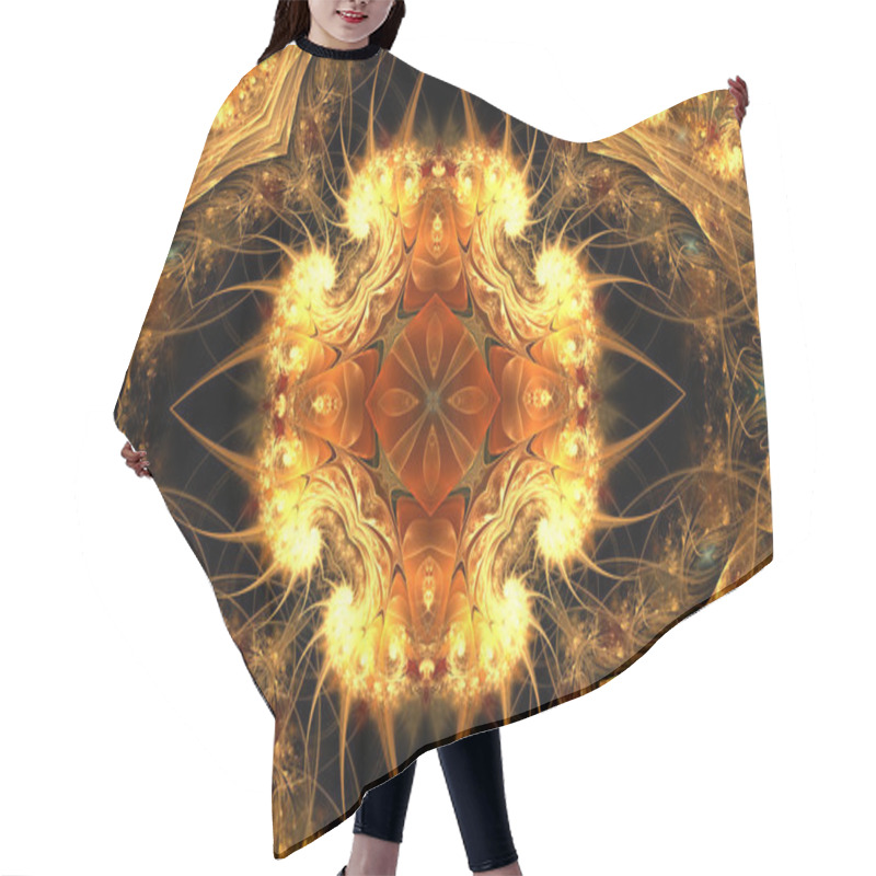 Personality  Illustration Of A Fractal Background With Golden Floral Spiral Hair Cutting Cape